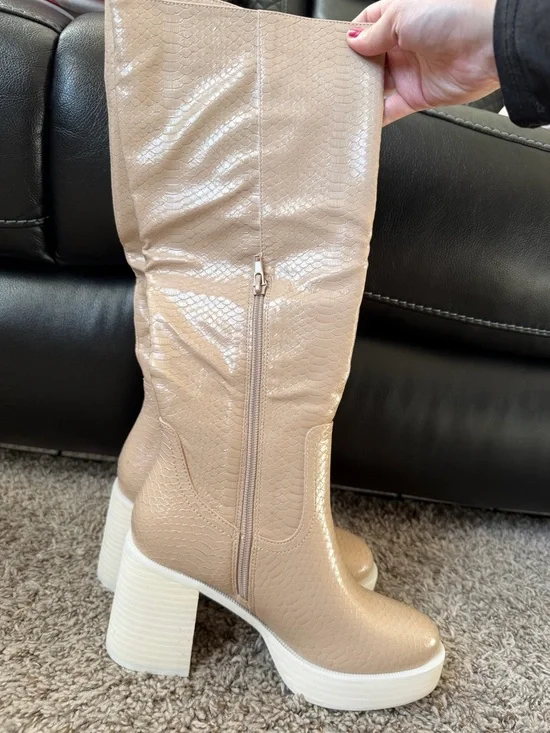 Oasis Society Women’s Beige Platform Knee High Boots - Picture 6 of 8